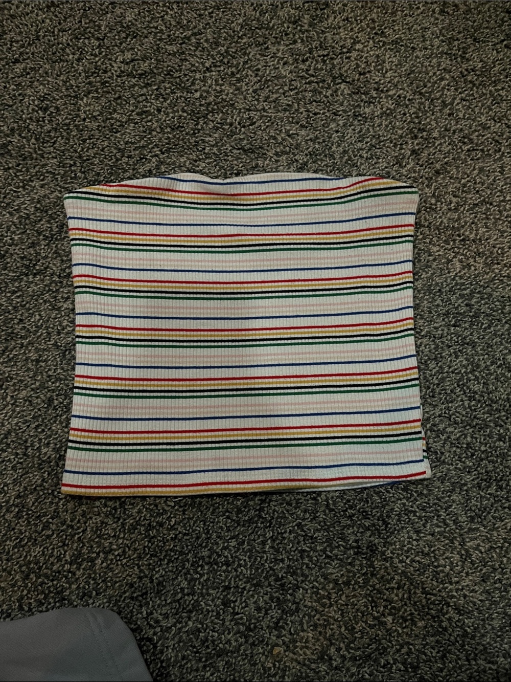 American Eagle Outfitters White Ribbed Tube Crop Top with Rainbow Stripes